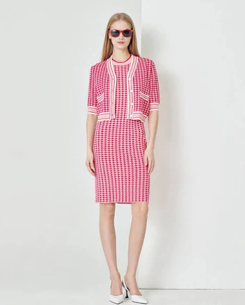 Maryling Women's Berry Check Jacquard Cardigan