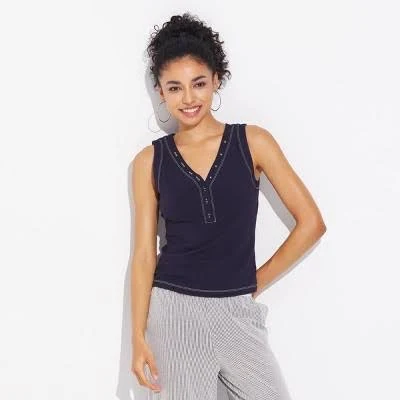 Wild Fable Women's Contrast Stitch Henley Tank Top