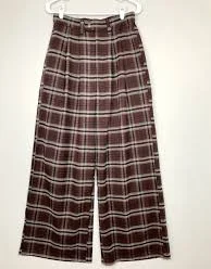MINGA London Dollskill Sz Medium Burgundy Plaid Baggy Super Wide Leg Pants