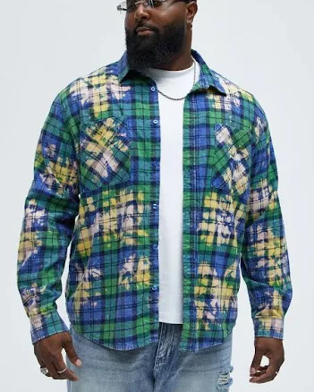 Fashion Nova Men's Ekon Bleached Plaid Shirt Combo