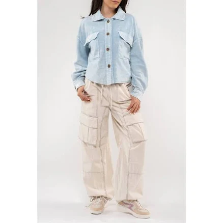 Acid Washed Dropped Shoulder Shacket