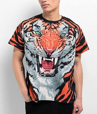 Liquid Blue Tiger Black T-Shirt