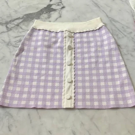 Maje Woman's viscose, Straight skirt in checked jacquard for Spring/Summer, Size Extra Large, in color Parma Violet / Red