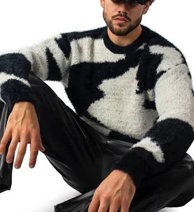 Modern Fuzzy Knit Cow Print Sweater