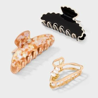 A New Day 3pc Marble and Scallop Edge Hair Claw Clip Set