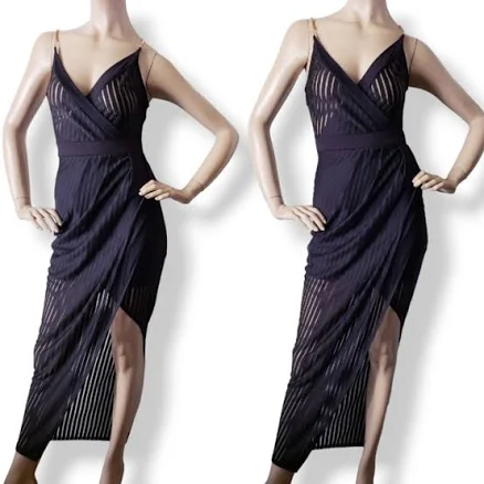 Blanc Sheer Paneled Assymetric Side Slit Dress