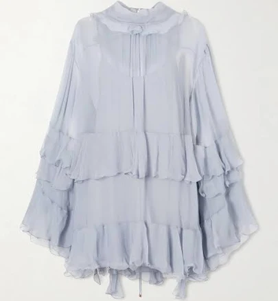 Chloé Ruffled Crepon Mini Dress - Women - Light blue Dresses - XS