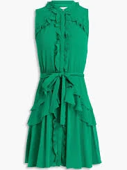 Saloni Ruffled Crepon Mini Dress