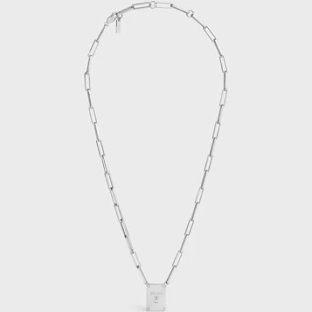CELINE Men's Triomphe Tag Necklace in Brass and Rhodium Finish