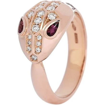 Bulgari 18K Rose Gold Diamond Rubellite Serpenti Seduttori Ring 55 7.25