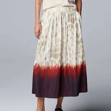 Women's Simply Vera Vera Wang Shirred Midi Skirt, Size: XS, Brown Dip Texture Dye
