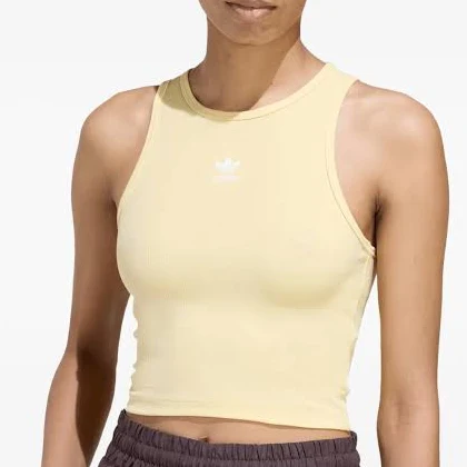 adidas - ribbed logo-print tank top - women - Cotton/Viscose/Spandex/Elastane - XS - Yellow
