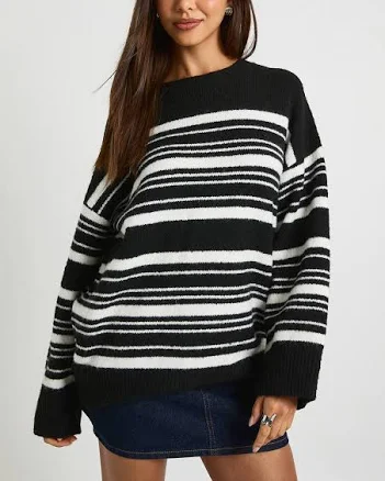 Boohoo Women's Oversized Soft Knit Stripe Jumper
