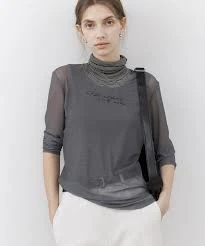 Sheer Logo Print Long-Sleeve Top - GRAY / L