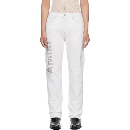 Amiri Men's Blue Army Logo Painted Slim Workman Jeans