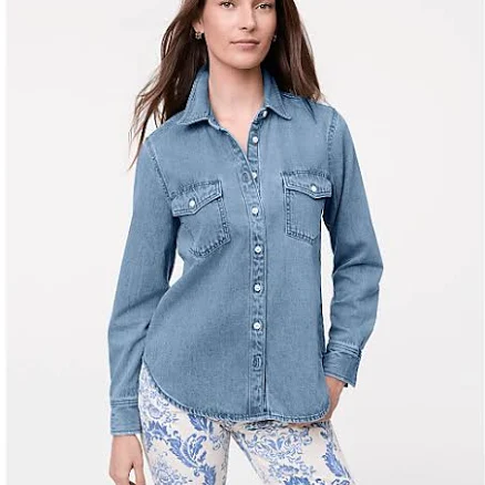 Ann Taylor Women's Weekend Denim Shirt with Pocket