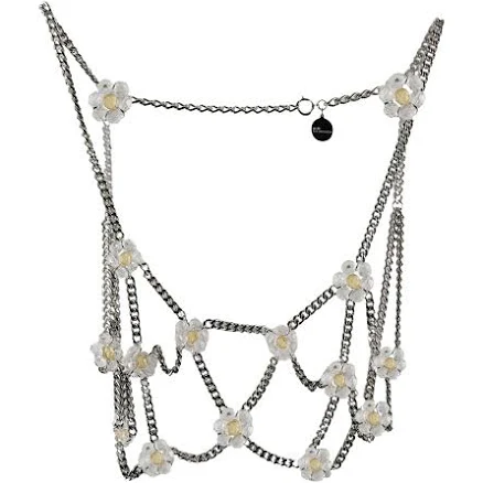 Noir Kei Ninomiya - flower-embellished chain top - women - Acrylic Resin - M - Silver