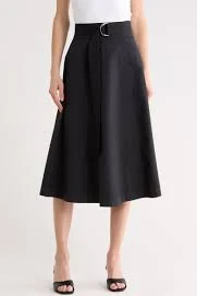 Facia Belted Stretch Cotton Skirt