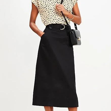 Loft Women's Twill Belted Midi Pocket Skirt
