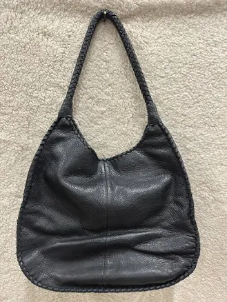 Margot Black Leather Large Hobo Style Shoulder Bag Tote Wrapped