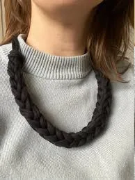 T-shirt yarn necklace, black choker style necklace, black chunky necklace, gift for her
