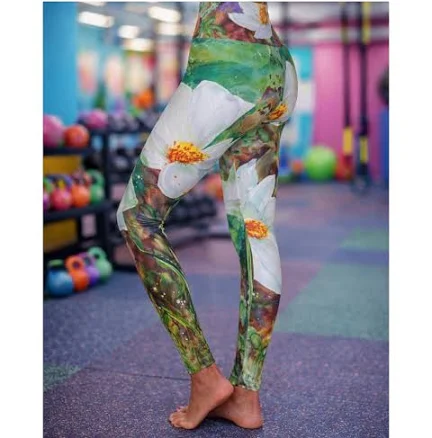 White Poppy High Waisted Yoga Leggings