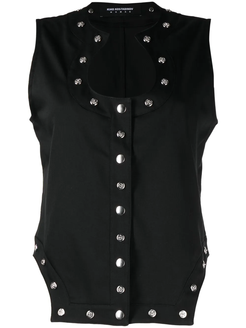 Stud-detail Round-neck Gilet