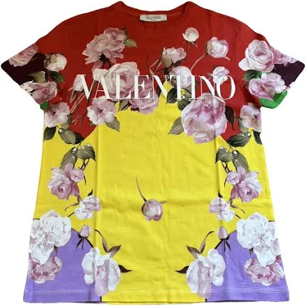 Valentino Multicolor Flying Flowers Print T-shirt