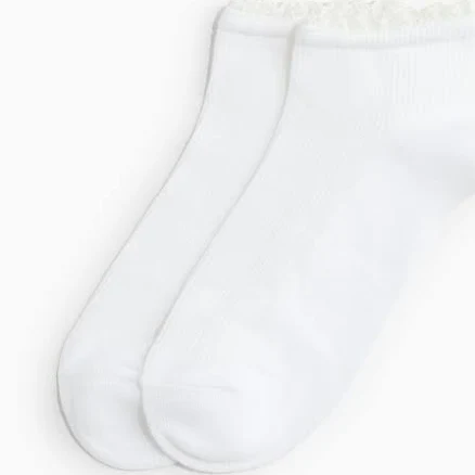 H&M Ladies 2-Pack Lace-Trimmed Ankle Socks