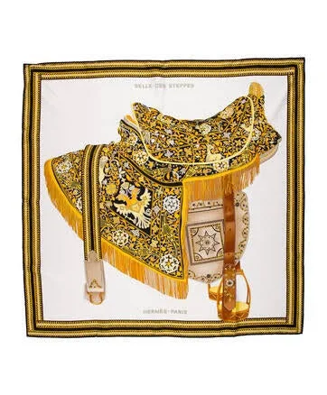 Hermès Multicolor 'selle Des Steppes' Silk Women Scarf 90