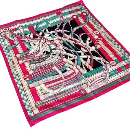 HERMES Carre 90 VOLTES ET PIROUETTES Silk Scarf Pink 90cm Japan