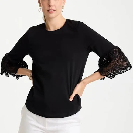 Chico's Women's Cotton Lace Flutter Sleeve Tee