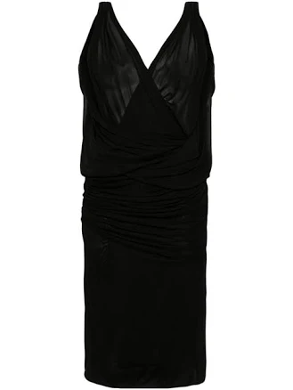 Saint Laurent Plunge Ruched Midi Dress