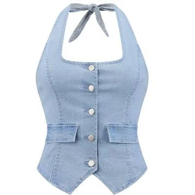 Inspire CHIC Women's Backless Denim Halter Neck Vest