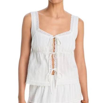 AQUA Women's Swiss Dot Tie Front Tank