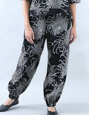 Women's Cotton Pants with Chrysanthemum Print