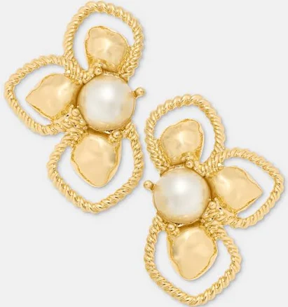 Anne Klein Women's Openwork Hammered Pearl Floral Button Clip Earrings