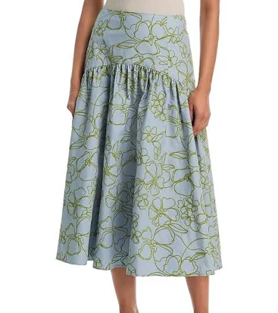 Cinq À Sept Zoanne Embroidered Floral Women Skirt - Bluebell / Pear Green