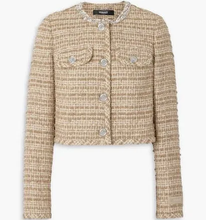 Versace Embellished Tweed Jacket - Taupeivory