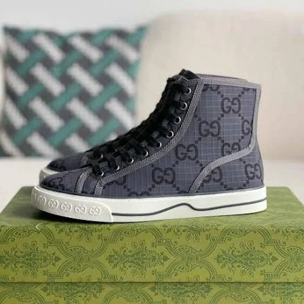 Gucci Tennis 1977 High-Top Sneaker – Charcoal & Black GG Nylon