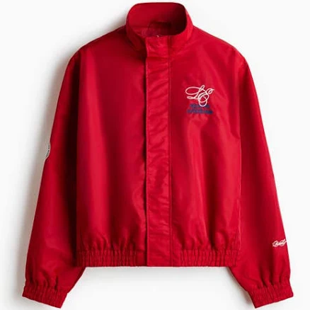 H&M Men's Loose Fit Embroidered-Motif Nylon Track Jacket
