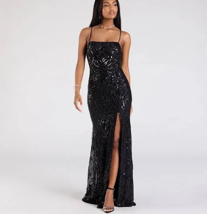 Windsor Jillian Sequin Slit Formal Dress