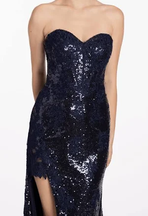 Sequin Sweetheart Corset Column Dress with Exaggerated Slit