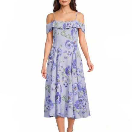 Honey And Rosie Off The Shoulder Floral Printed Fit and Flare Midi Dress