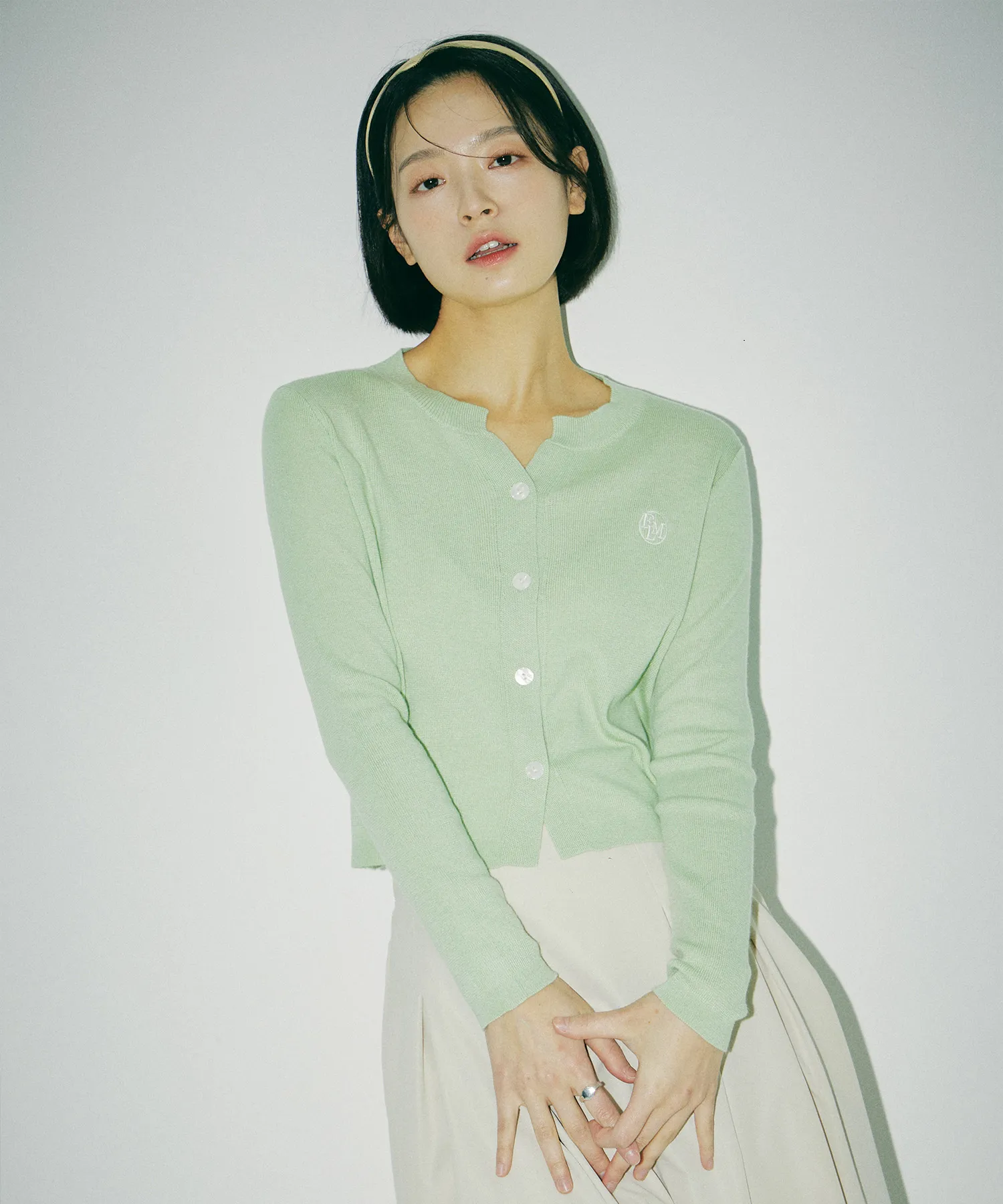 (W) Soft Slit Cardigan - Light Green