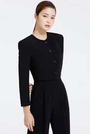 Crepe Silk Satin Button Crop Jacket