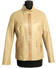 Exclusive Woman Jacket in Natural Lambskin, color Beige pastel. Lightweight Motorcycle Style Jacket, Made in Italy. New with label