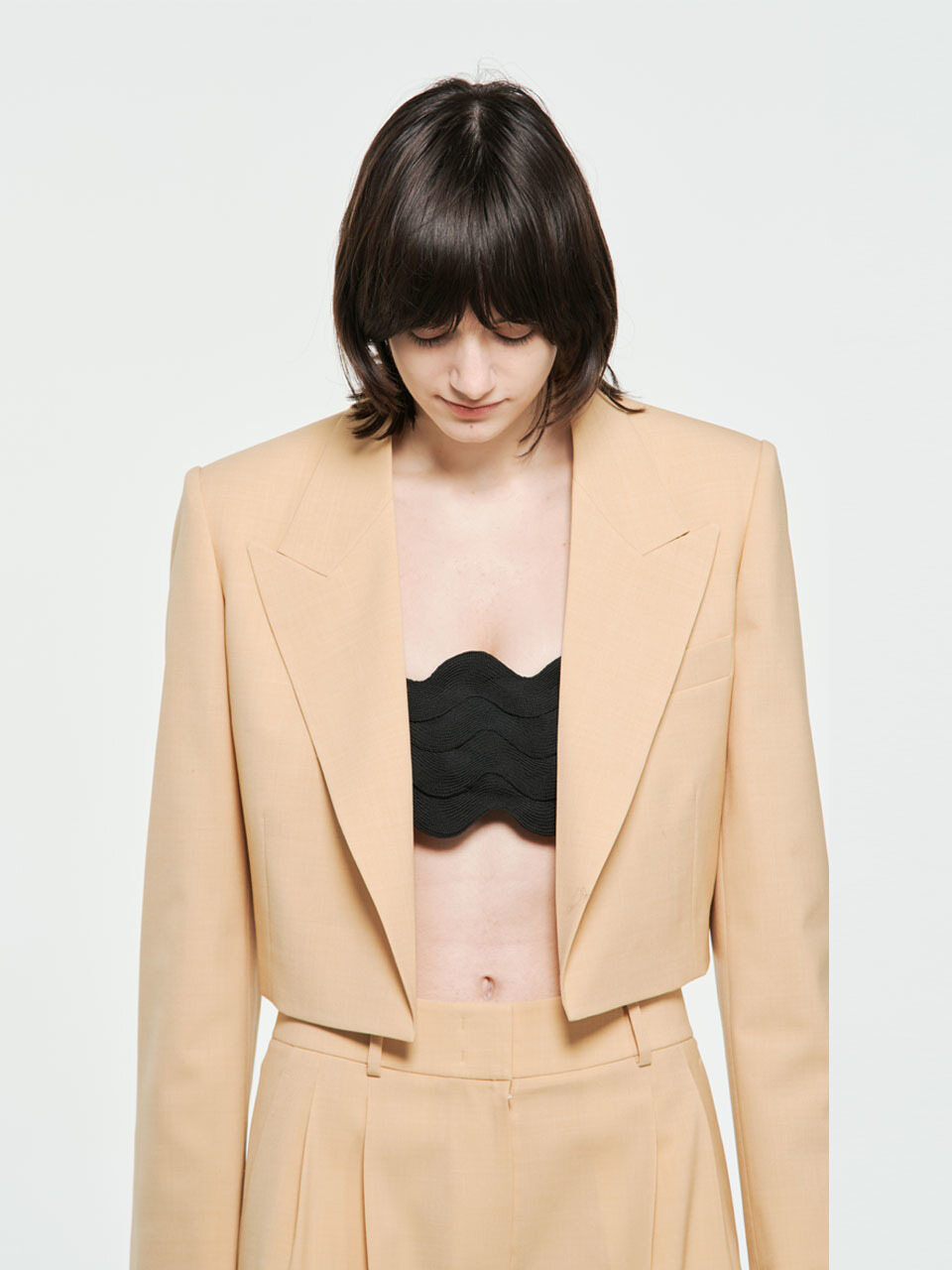 Phoebe Cropped Peaked Collar Jacket_Beige