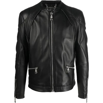 Philipp Plein - zip-through biker jacket - men - Calf Leather/Viscose - XXXL - Black