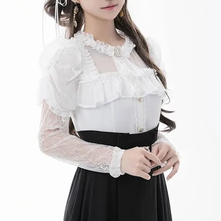 Illusion Neckline Juliette Sleeve Lace Blouse with Bow Tie